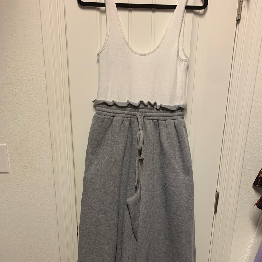 Cute white and gray sweatpants jumpsuit